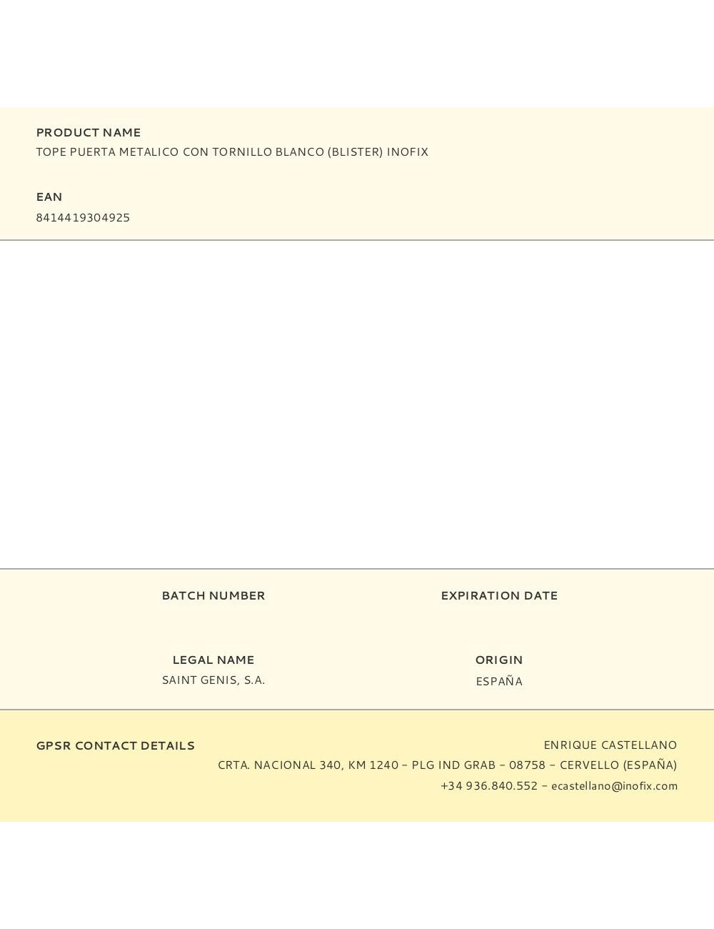 Tope puerta metalico con tornillo blanco (blister) inofix