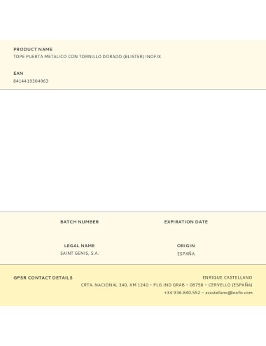 Tope puerta metalico con tornillo dorado (blister) inofix