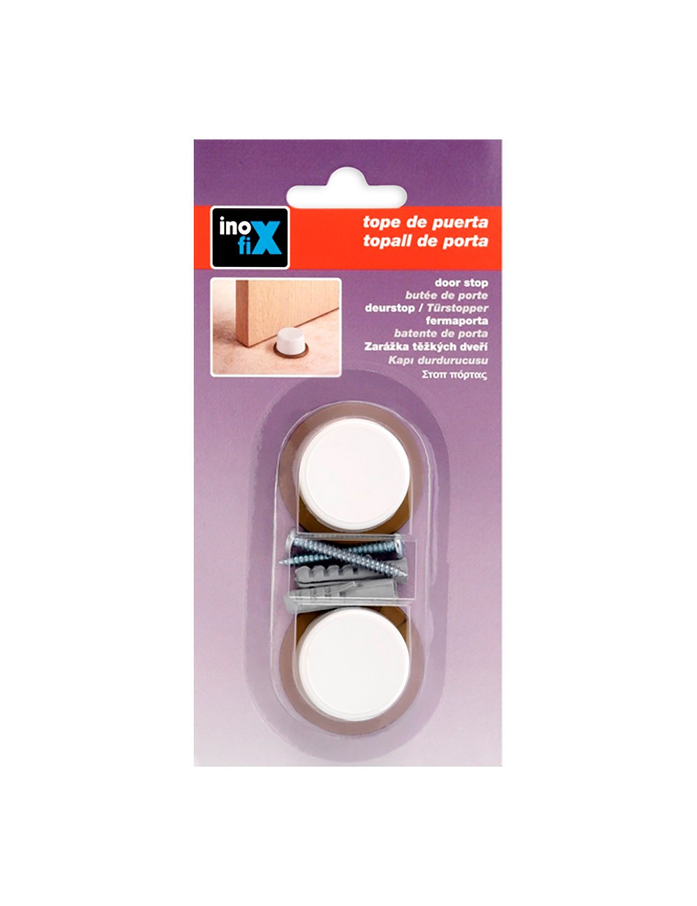 Tope de puerta con tornillo blanco (blister 2 unid.) inofix