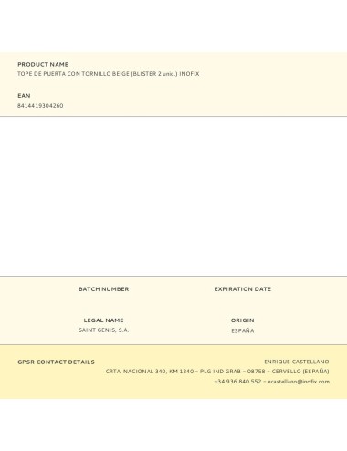 Tope de puerta con tornillo beige (blister 2 unid.) inofix