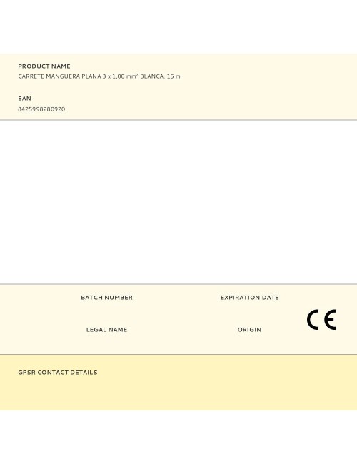 Carrete manguera plana 3 x 1,00 mm blanca, 15 m