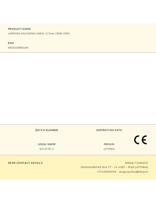 Lampara halogena lineal 118 mm 150 w 2700 k 1250 im