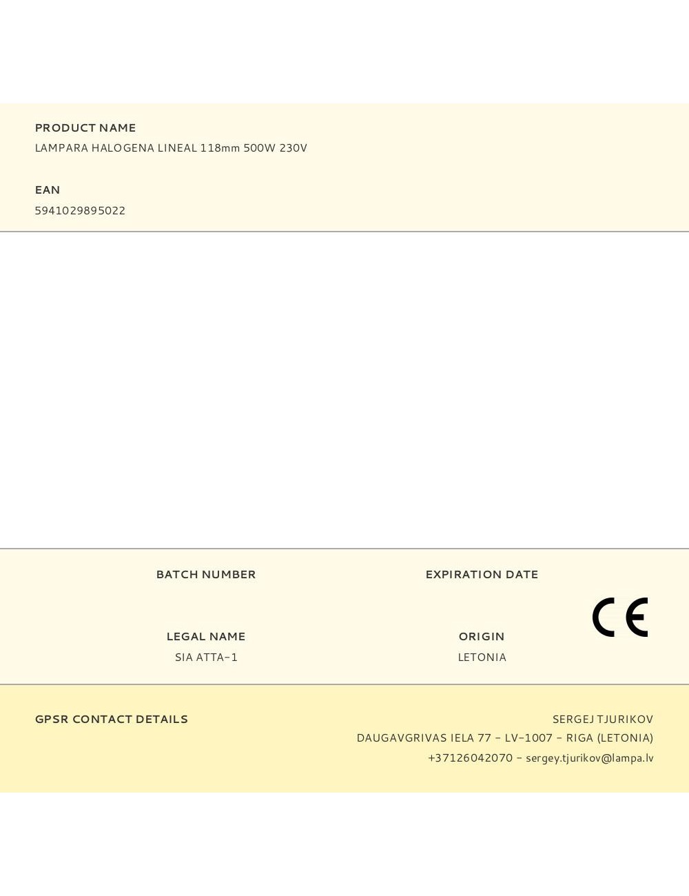 Lampara halogena lineal 118 mm 500 w 2700 k 7500 im