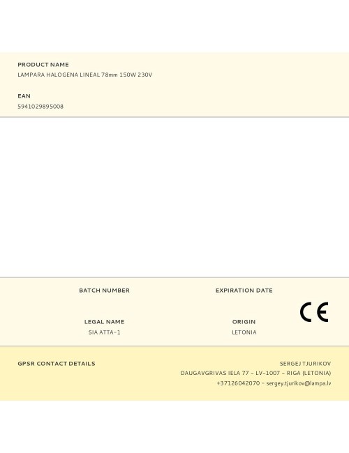 Lampara halogena lineal 78mm 150w 230v