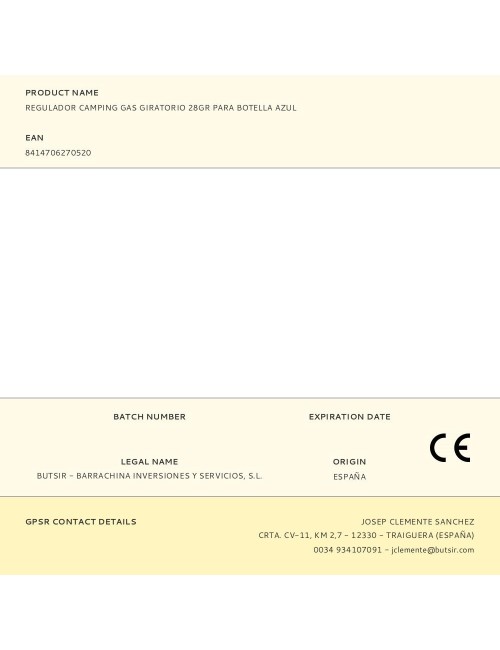 Regulador camping gas giratorio 28gr para botella azul