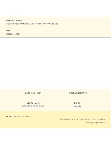 Taco quimico tamiz h 12 x 85 k plastico, pack 50 uds