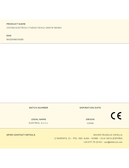 Cocina electrica 1 fuego ce/a13 1400 w negra