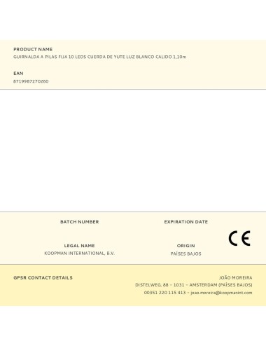 Guirnalda a pilas fija 10 leds cuerda de yute luz blanco calido 1,10m