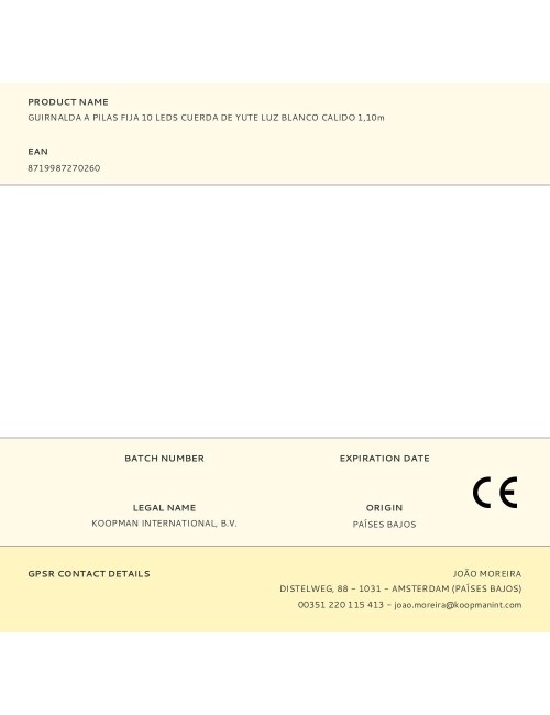 Guirnalda a pilas fija 10 leds cuerda de yute luz blanco calido 1,10m