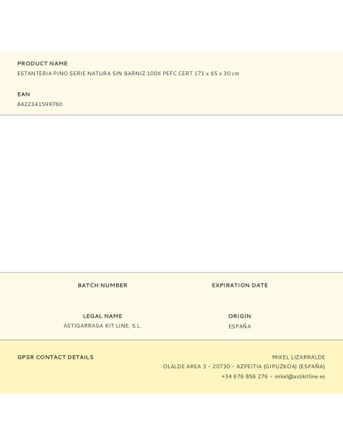 Estanteria pino serie natura sin barniz 100% pefc cert 171 x 65 x 30 cm