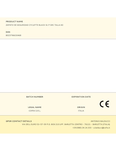 Zapato de seguridad cyclette black s1 p src talla 40