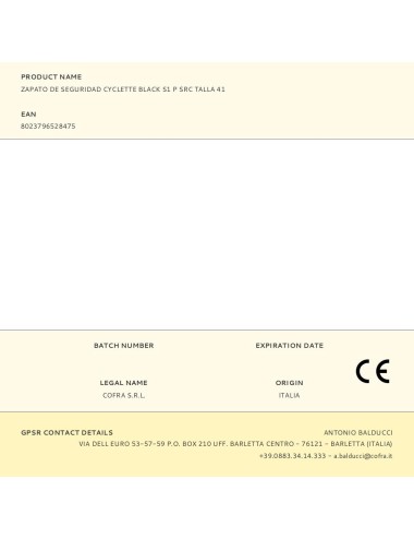 Zapato de seguridad cyclette black s1 p src talla 41