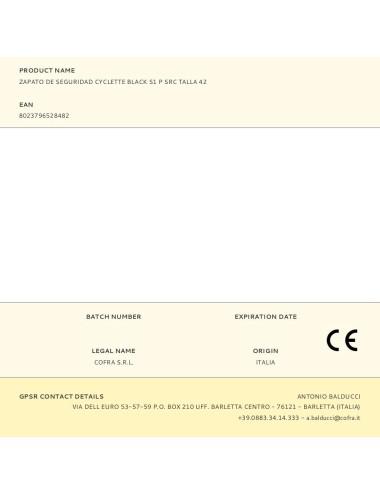 Zapato de seguridad cyclette black s1 p src talla 42