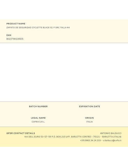 Zapato de seguridad cyclette black s1 p src talla 44