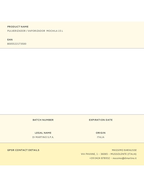 Pulverizador / vaporizador mochila 15 l