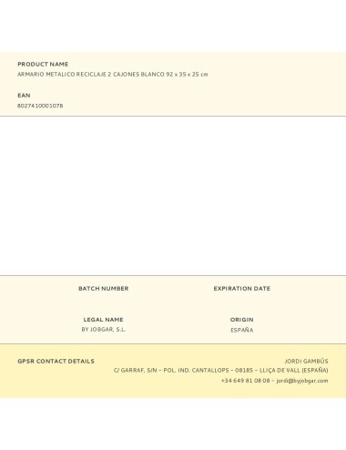 Armario metalico reciclaje 2 cajones blanco 92 x 35 x 25 cm