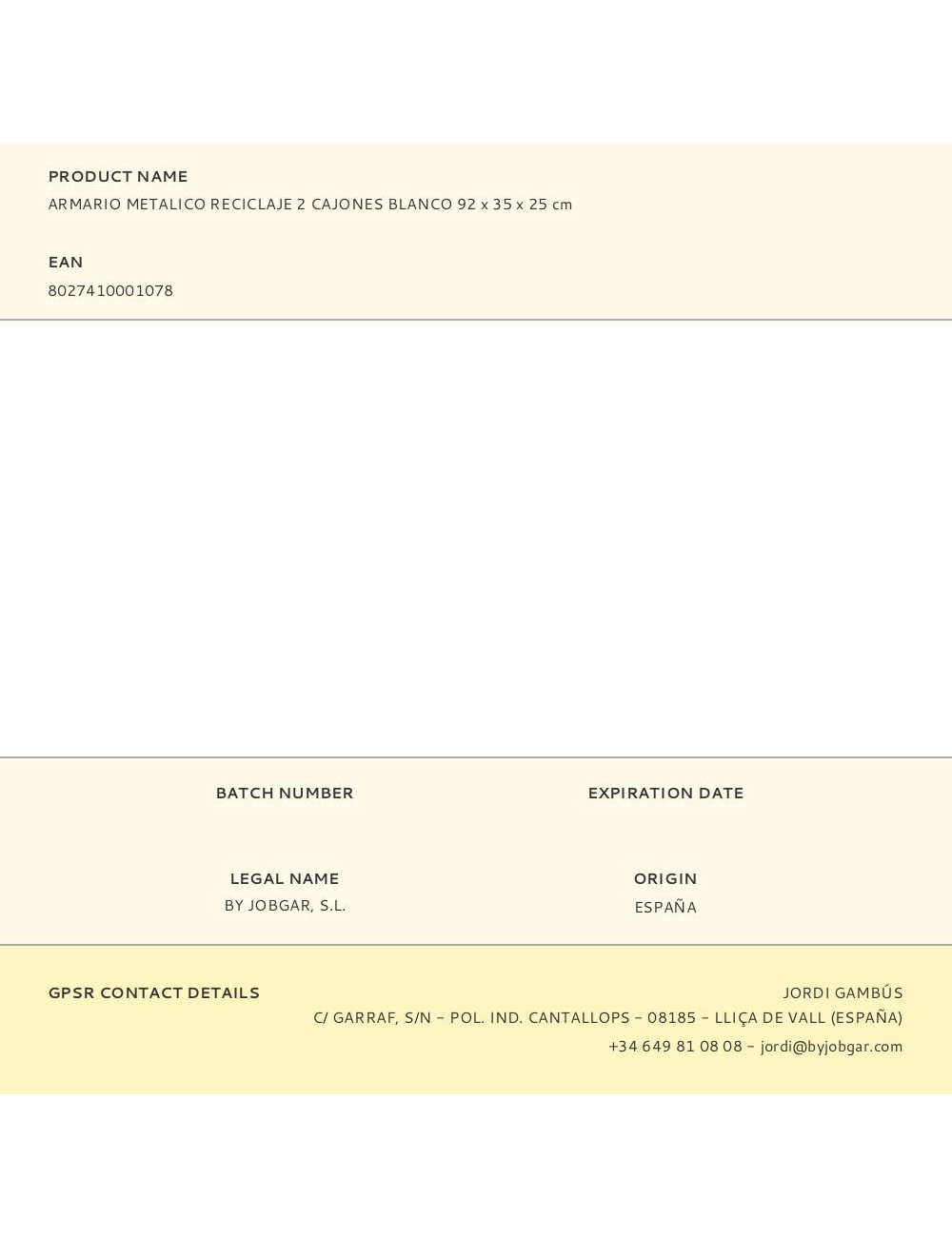 Armario metalico reciclaje 2 cajones blanco 92 x 35 x 25 cm