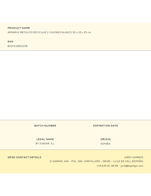 Armario metalico reciclaje 2 cajones blanco 92 x 35 x 25 cm