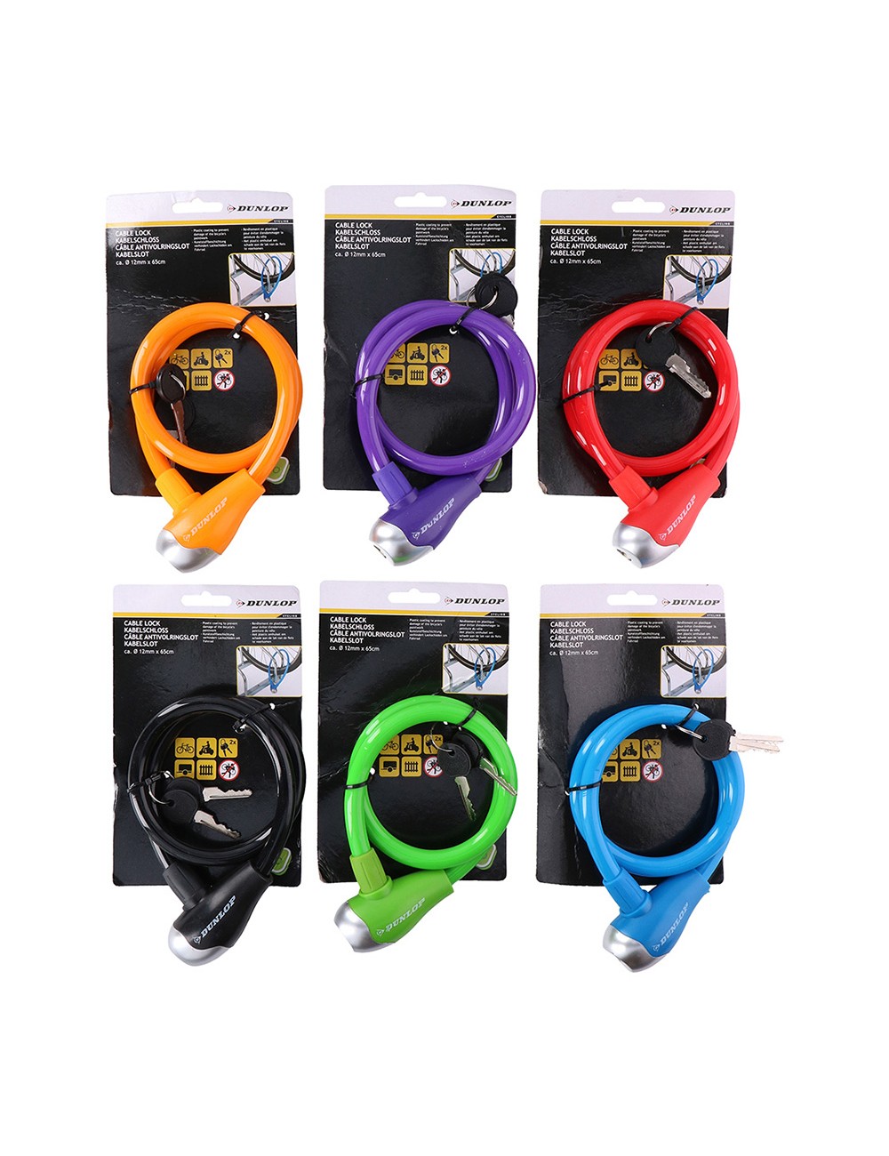 Candado de cable ø12mm 65cm dunlop colores / modelos surtidos