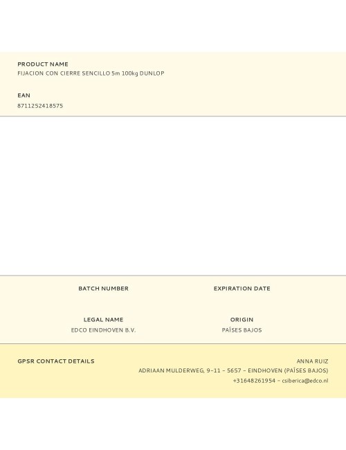 Fijacion con cierre sencillo 5m 100kg dunlop