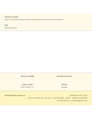 Pack 9 fieltros blanco sinteticos adhesivos 29x23mm plasfix inofix