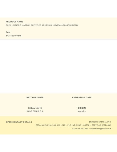 Pack 1 fieltro marron sintetico adhesivo 100x85mm plasfix inofix