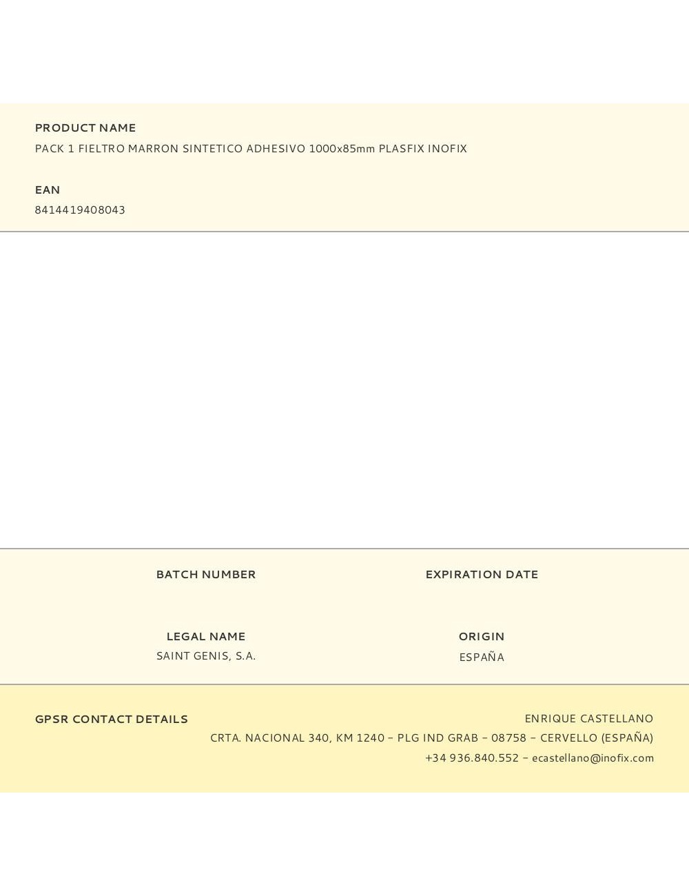 Pack 1 fieltro marron sintetico adhesivo 1000x85mm plasfix inofix