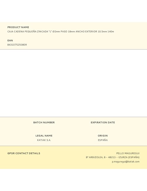 Caja cadena pequeña zincada "l" ø2mm paso 18mm ancho exterior 10.5mm 140m