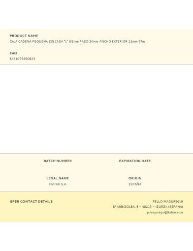 Caja cadena pequeña zincada "l" ø3mm paso 24mm ancho exterior 11mm 97m