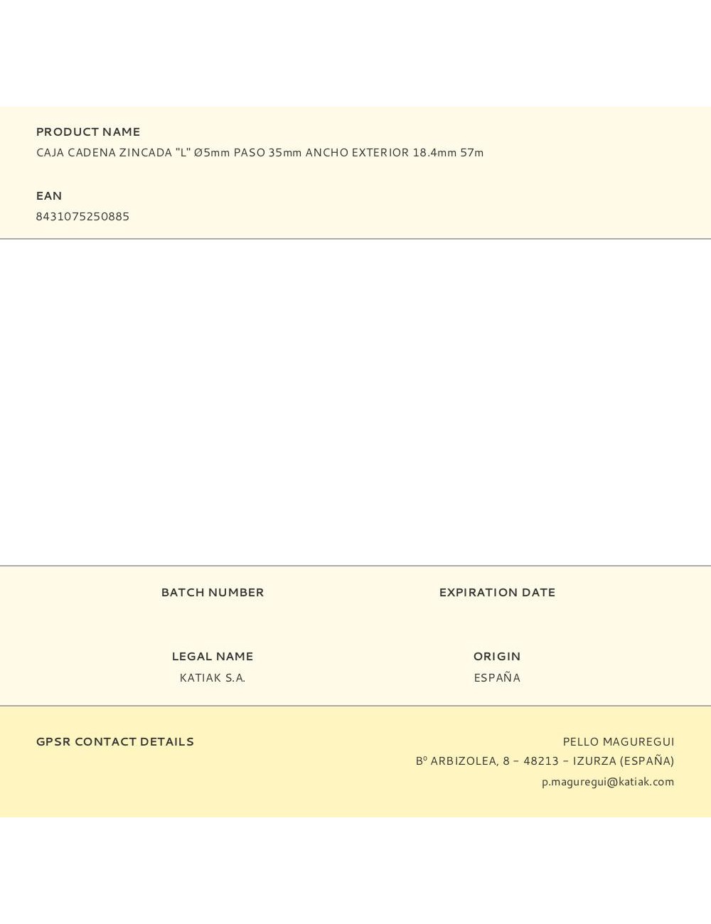 Caja cadena zincada "l" ø5mm paso 35mm ancho exterior 18.4mm 57m