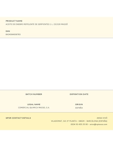 Aceite de enebro repelente de serpientes 1 l. 231539 massó