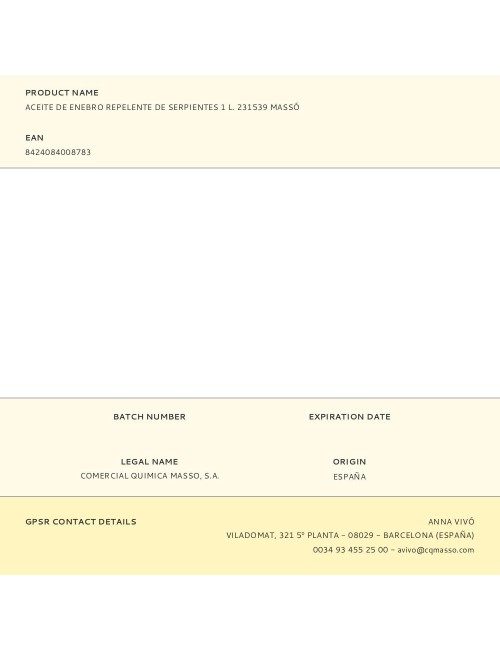 Aceite de enebro repelente de serpientes 1 l. 231539 massó