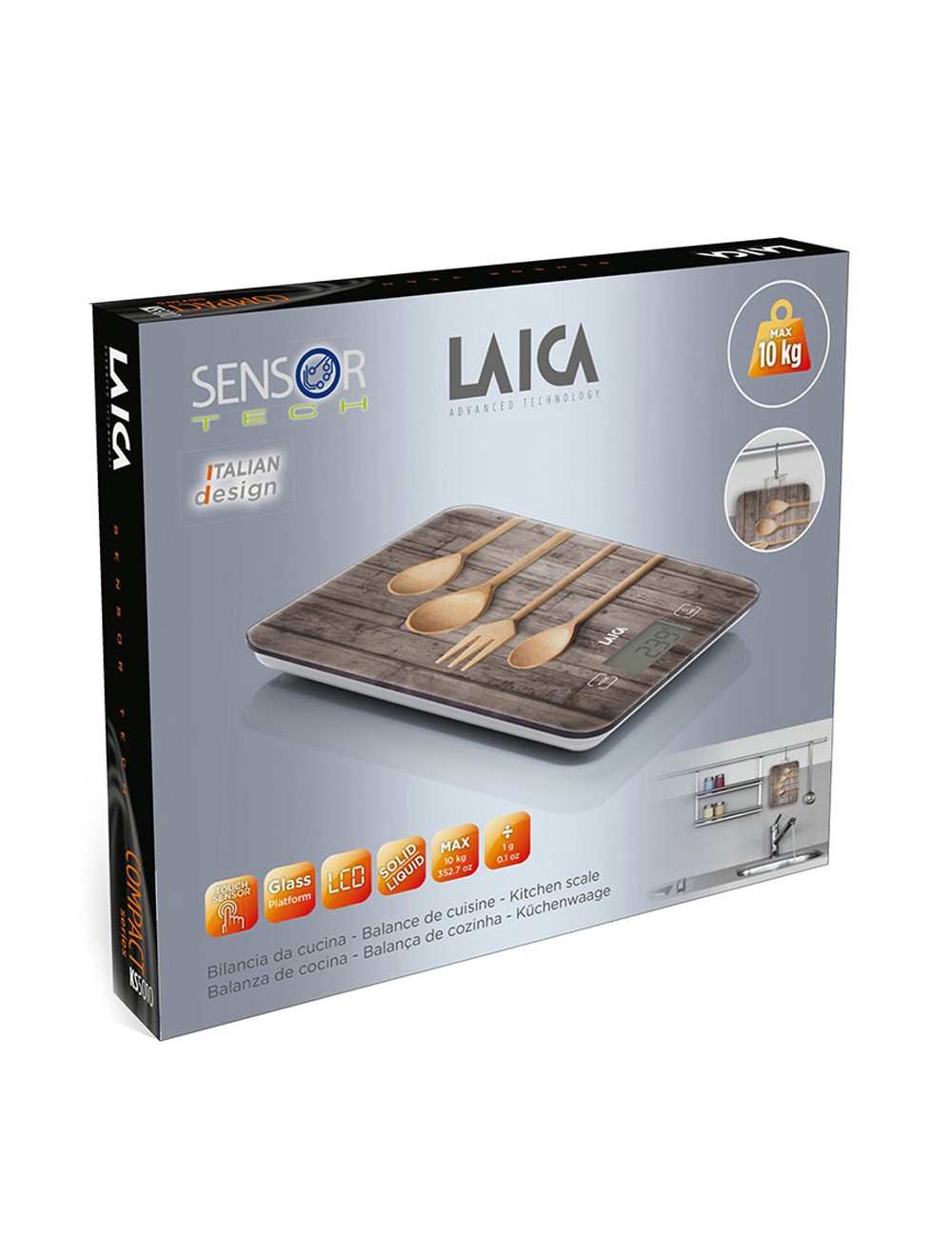 Báscula electronica de cocina, máximo 10 kg. diseño cucharas