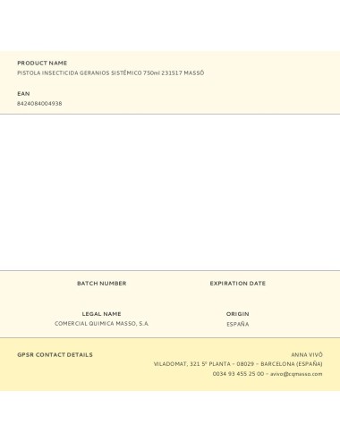 Pistola insecticida geranios sistémico 750ml 231517 massó