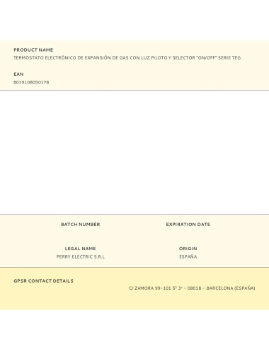 Termostato electrónico de expansión de gas con luz piloto y selector "on/off" serie teg