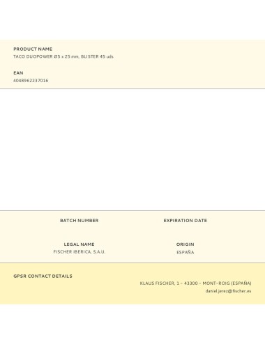 Taco duopower ø5 x 25 mm, blister 45 uds
