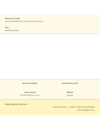 Taco duopower ø8 x 40 mm, blister 18 uds