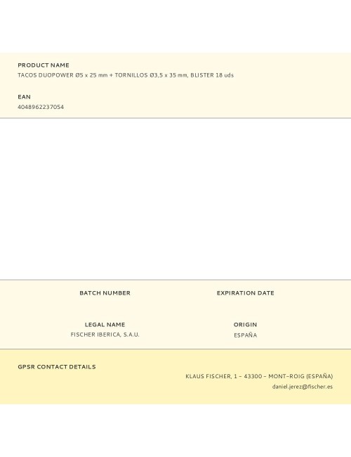 Tacos duopower ø5 x 25 mm + tornillos ø3,5 x 35 mm, blister 18 uds