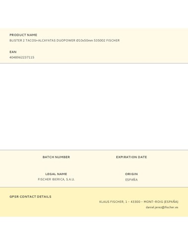 Blister 2 tacos+alcayatas duopower ø10x50mm 535002 fischer