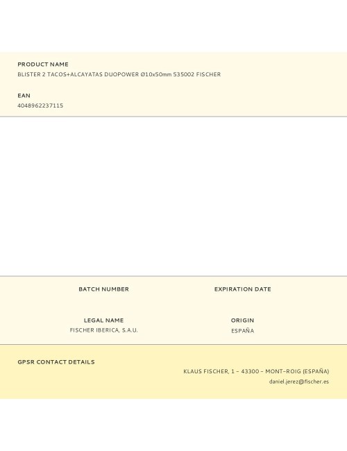 Blister 2 tacos+alcayatas duopower ø10x50mm 535002 fischer