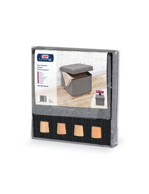 Puf almacenaje gris con patas de madera 38 x 38 x 34 cm