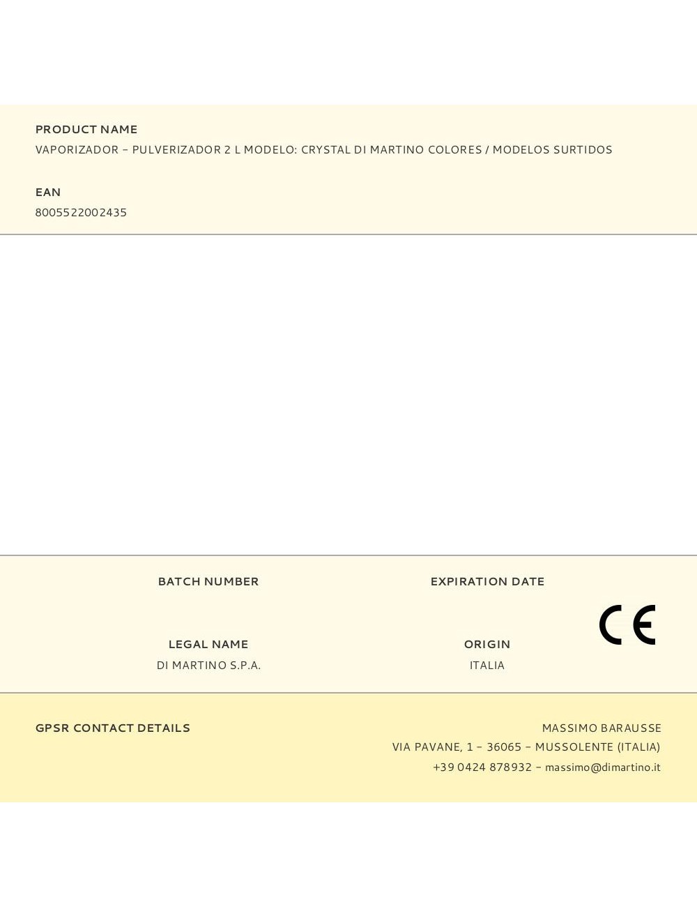 Vaporizador - pulverizador 2 l modelo: crystal di martino colores / modelos surtidos