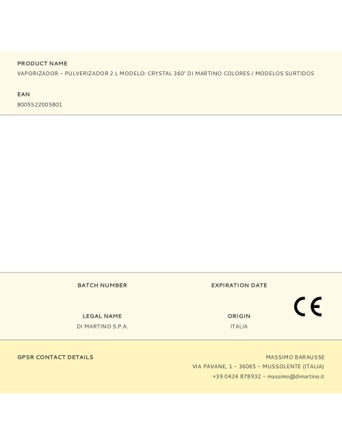 Vaporizador - pulverizador 2 l modelo: crystal 360° di martino colores / modelos surtidos