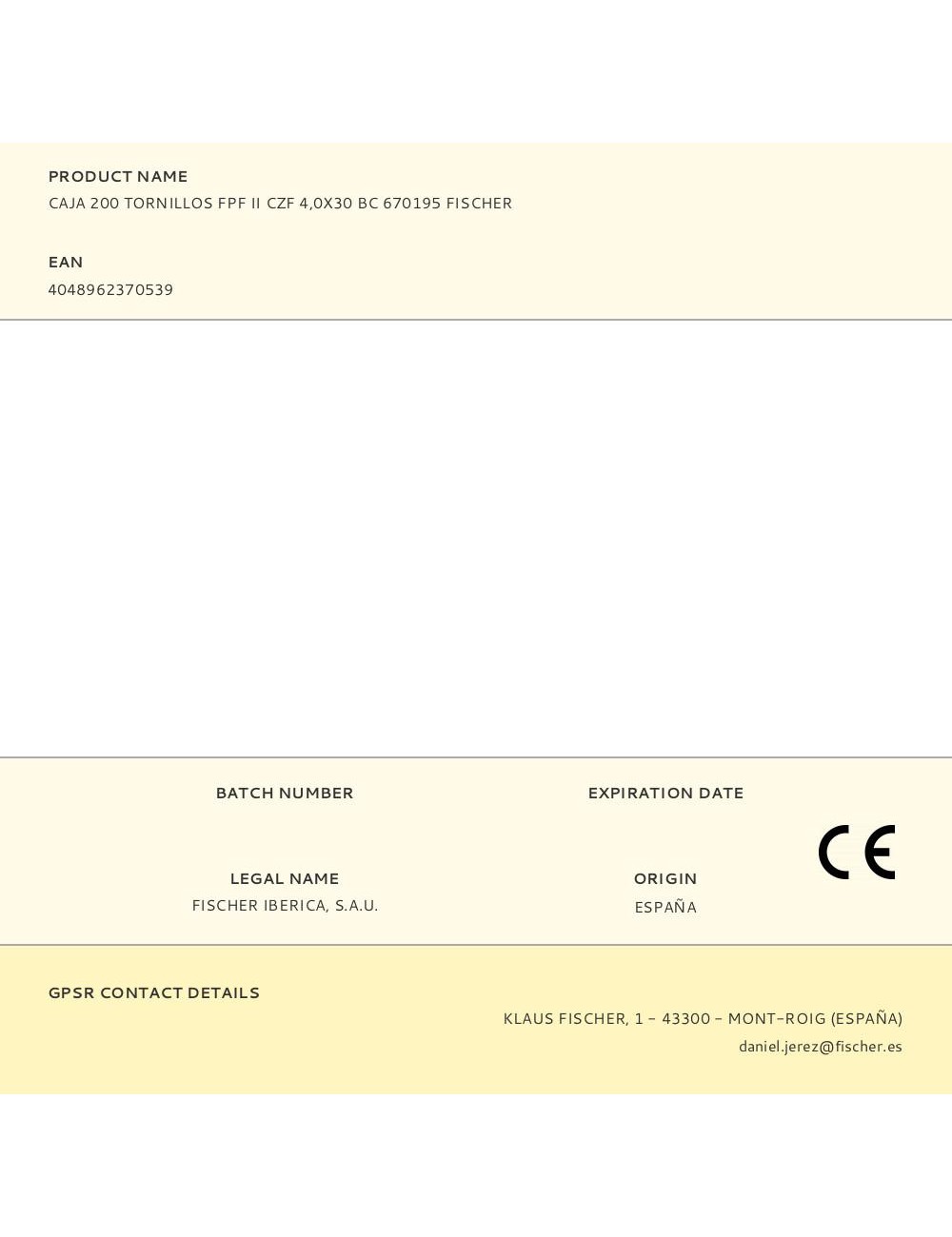 Caja 200 tornillos fpf ii czf 4,0x30 bc 670195 fischer