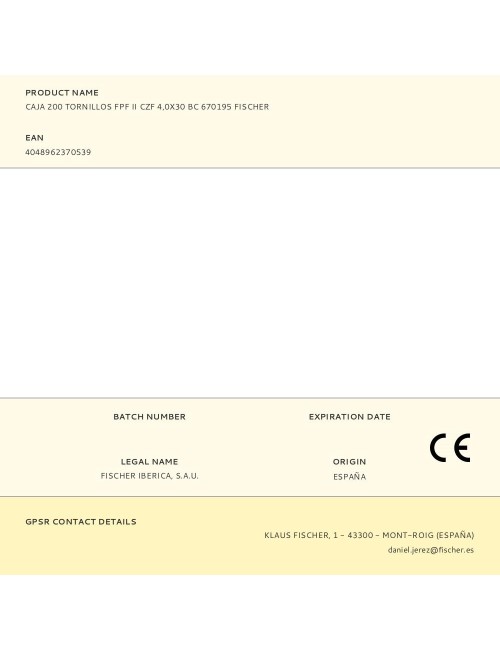 Caja 200 tornillos fpf ii czf 4,0x30 bc 670195 fischer