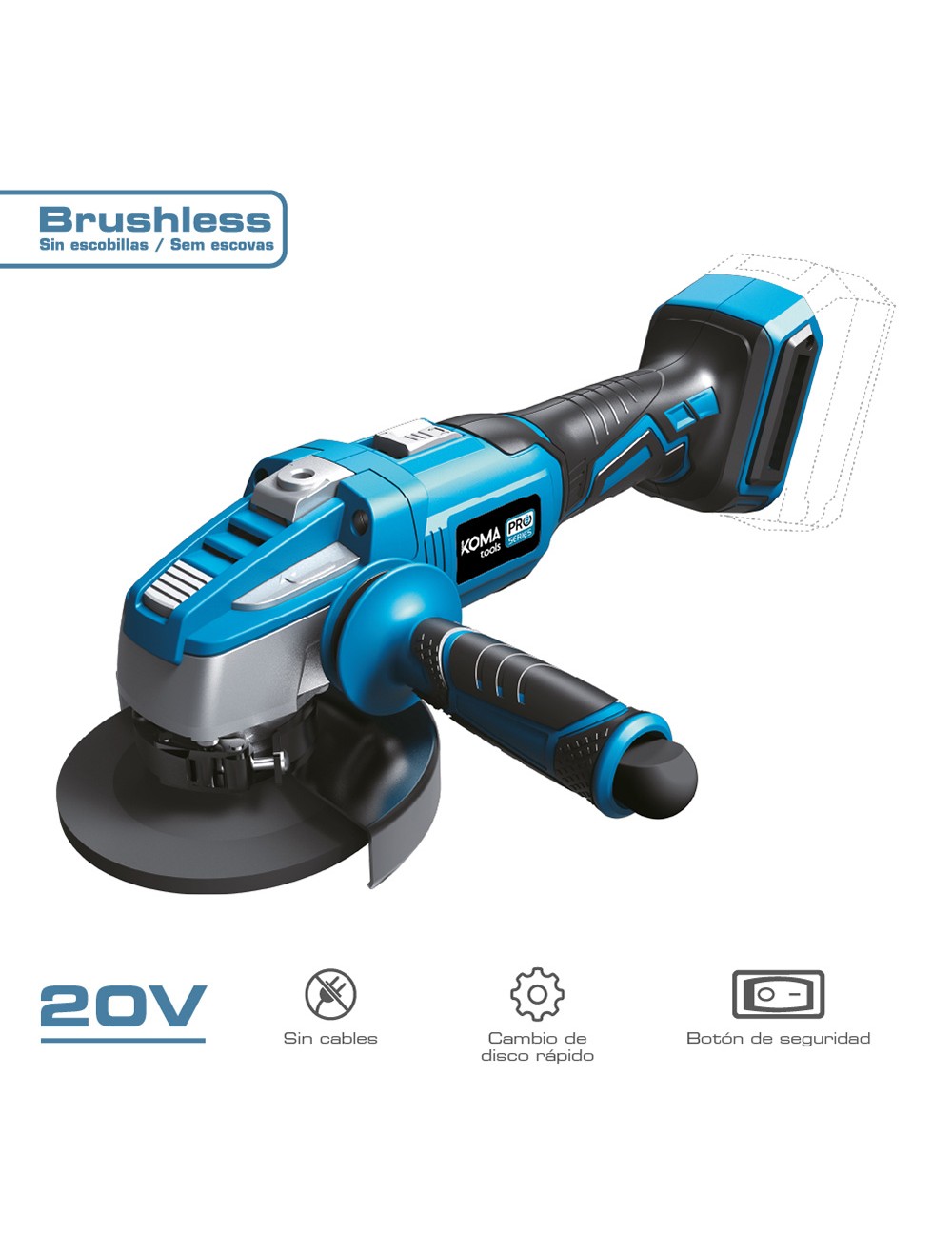Amoladora brushless 20v (sin batería ni cargador) ø125 mm 37,5 x 12 cm