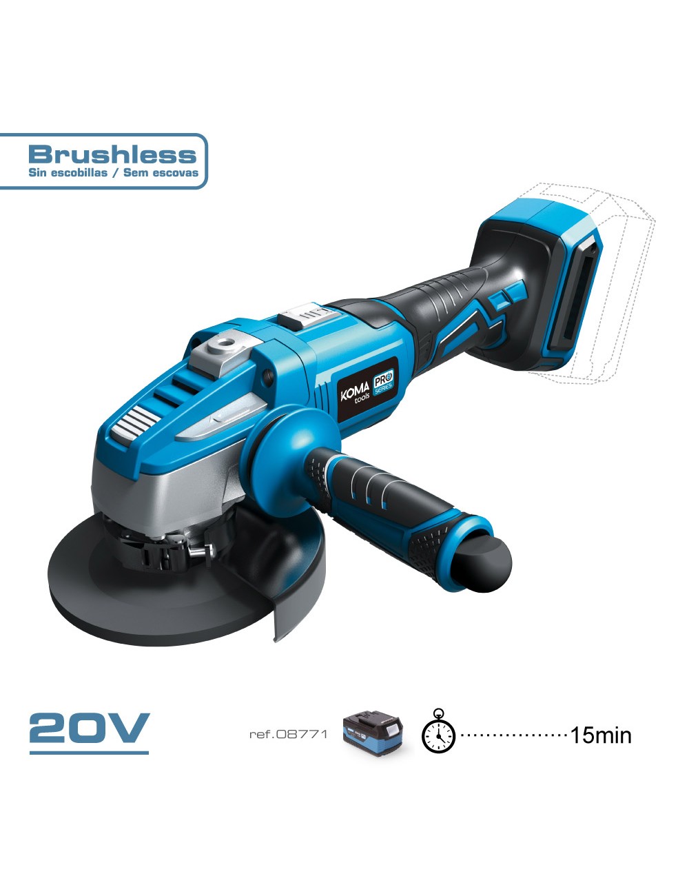 Amoladora brushless 20v (sin batería ni cargador) ø125 mm 37,5 x 12 cm