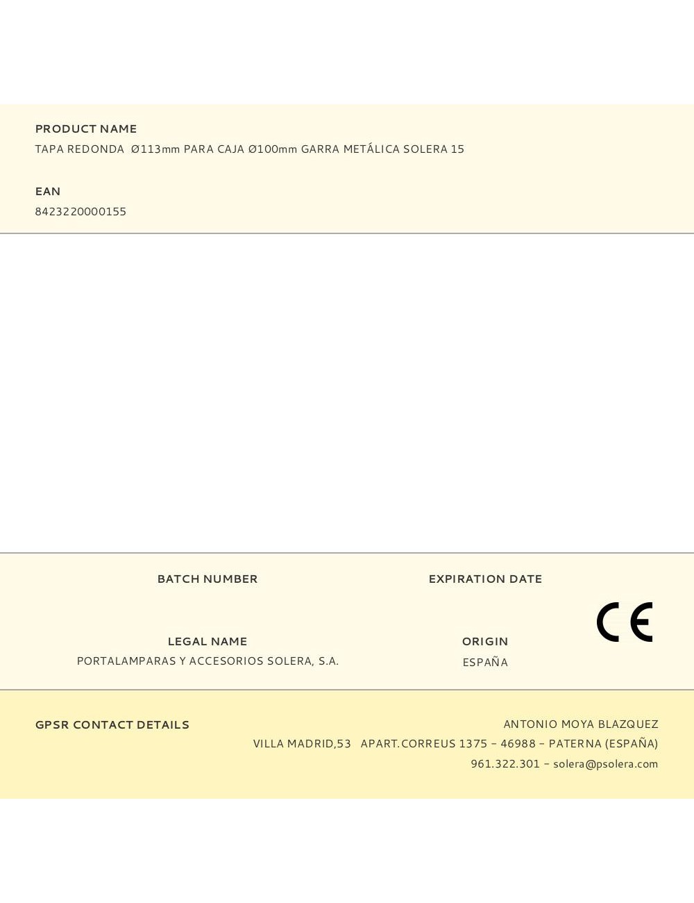 Tapa redonda ø113mm para caja ø100mm garra metálica solera 15