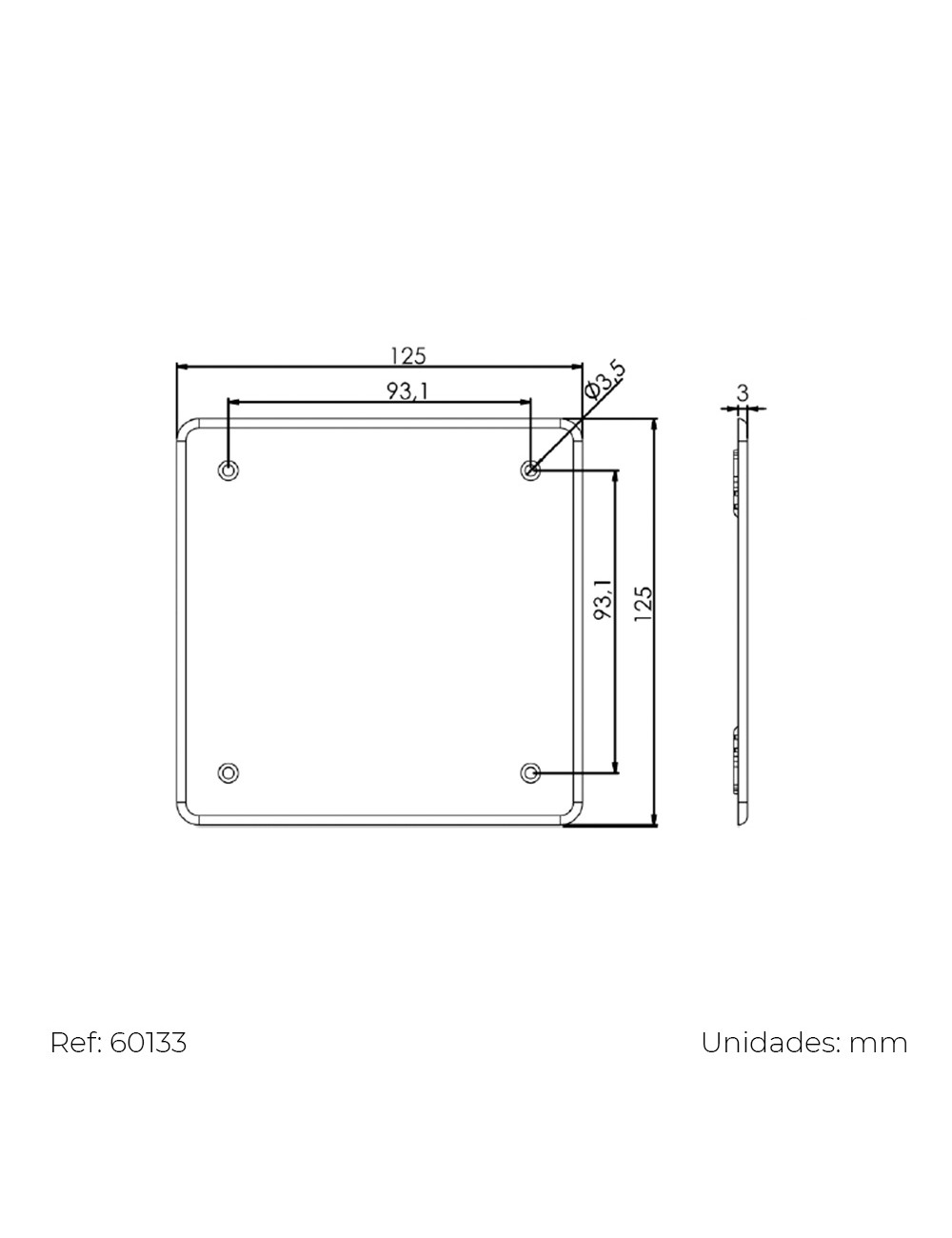 Tapa cuadrada para caja 100x100mm con tornillos solera 62t