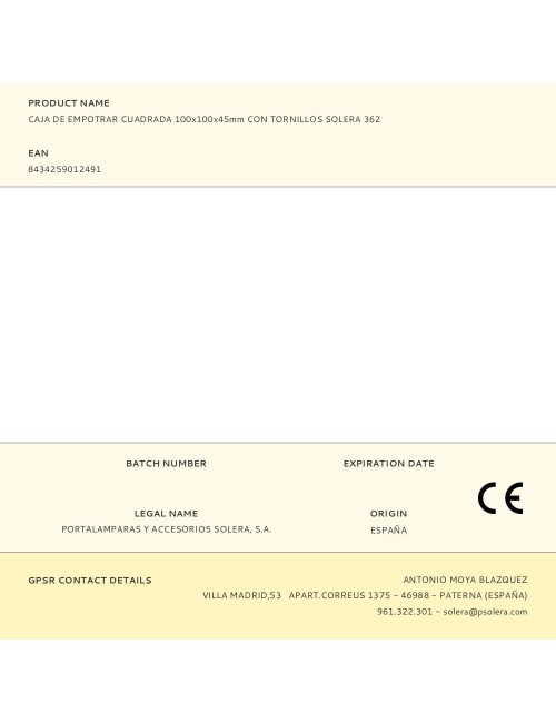 Caja de empotrar cuadrada 100x100x45mm con tornillos solera 362